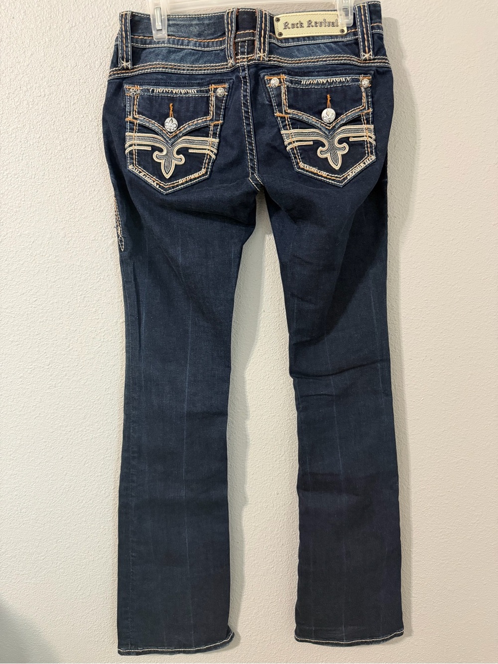 Rock Revival Women's Dark Blue Bootcut Jeans with Embroidered Back Pockets